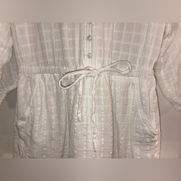 Aerie White Eyelet Button-Up Cotton Linen Romper 3/4 Sleeve Drawstring Waist - L - Picture 4 of 14